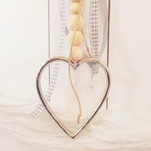 Heart pendant Marie heart, metal, pearls, wood, silver, sweet decoration, window decoration, window decoration, wall decoration, pendant, gift