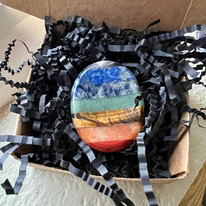 Chakra Infused Thumb Worry Stones Tiger's Eye, African Blood Stone, Anxiety Fidget Stone with Gift Box Package, Great for Gifts Seven Piece Chakra
