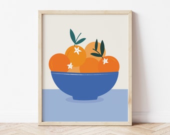 Bowl of Oranges Art, Still Life Oranges, Orange Blossom Print, Clementine Wall Art, Citrus Wall Art, Fruit Poster, Kitchen Prints, Printable