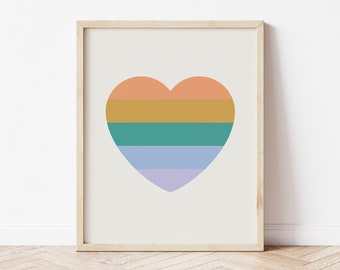 Heart Print Wall Art, Pastel Hearts, Pastel Rainbow, Pastel Room Decor, Rainbow Nursery Decor, Geometric Art, Aesthetic Prints, Printable