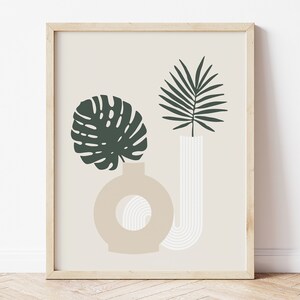 Boho Vase Print, Minimal Plant Wall Art, Monstera Leaf Print, Potted Plant Print, Neutral Botanical Print, Beige Wall Art, Houseplant Poster