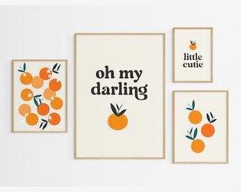 Clementine Print, Oh My Darling Clementine, Clementine Baby Shower, Clementine Nursery Decor, oranges print, Little Cutie, Set of 4 prints