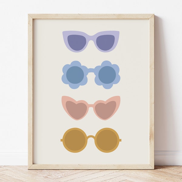 Sunglasses Print, Fashion Prints, Pastel Wall Art, Retro Prints, Eyeglasses Wall Art, Aesthetic Room Decor, Girly Wall Decor, Printable Art