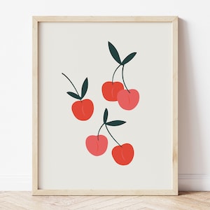 Cherry Art, Cherry Kitchen Decor, Cherries Wall Art, Fruit Market Print, Fruit Poster, Kitchen Prints, Aesthetic Room Decor, Printable