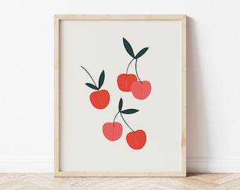 Cherry Art, Cherry Kitchen Decor, Cherries Wall Art, Fruit Market Print, Fruit Poster, Kitchen Prints, Aesthetic Room Decor, Printable