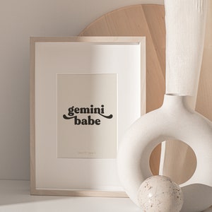 Gemini Poster, Babe Print, Zodiac printable art, Gemini Print, Star Sign Print, Astrology Decor, Gemini gifts, Astrology wall art image 3