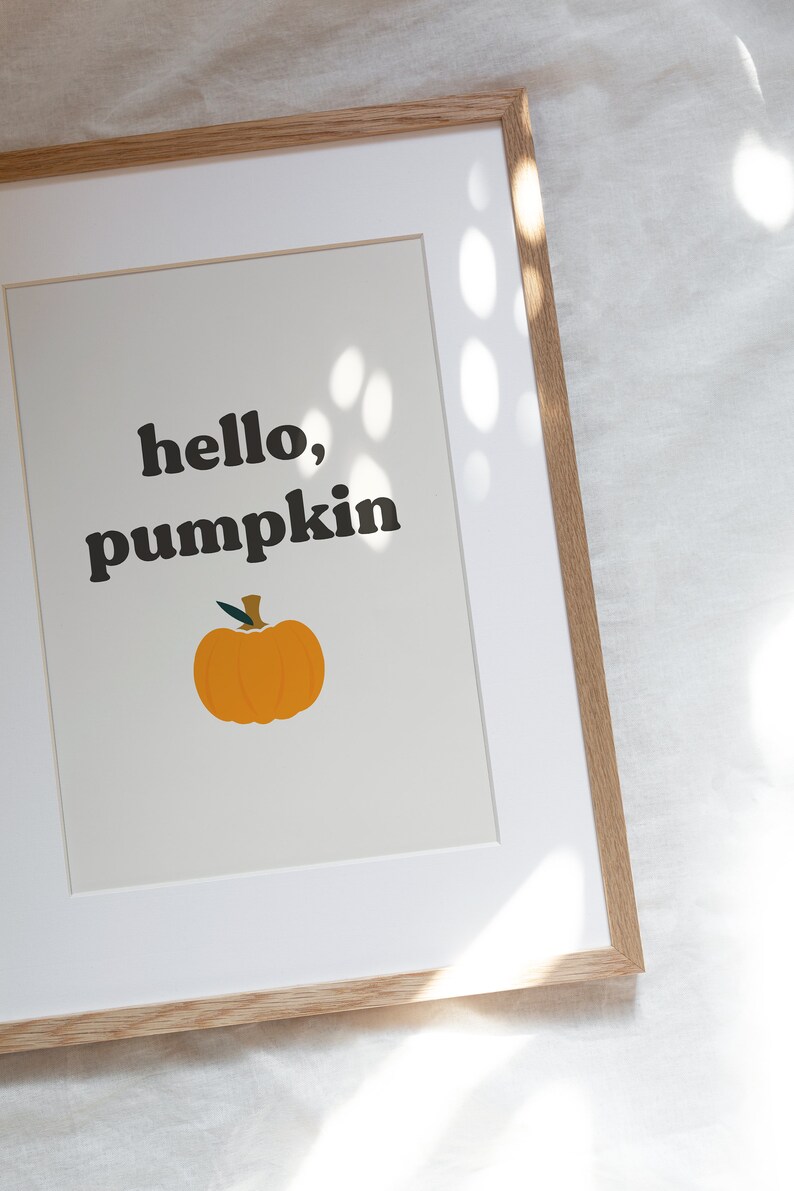 Hello Pumpkin Sign, Hello Pumpkin Baby Shower, Boho Halloween Print, Cute Fall Prints, Fall Baby Shower, Cute Halloween Prints, Autumn Decor image 2