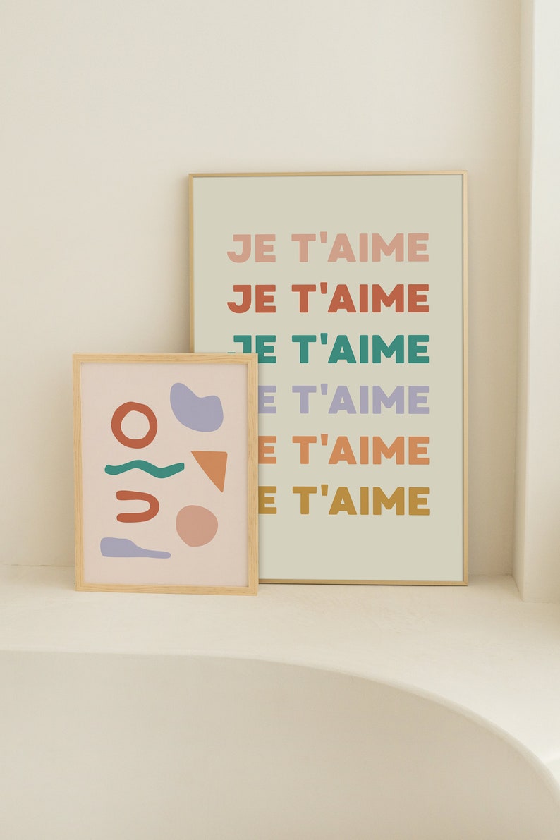 Je T'aime Print, I Love You Wall Art, Pastel Wall Art, Retro 70s Poster ...