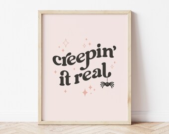 Pastel halloween, Creepin it real, Pink Halloween Decor, Girly Halloween Decor, Pastel Halloween decor, Boho Halloween Print, Cute Halloween