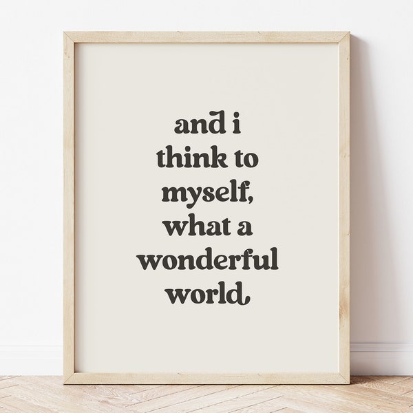 What a wonderful world wall art, Louis armstrong print, typography Print, Wall Art Quotes, Printable Quotes, 70s Decor, Boho Wall Art