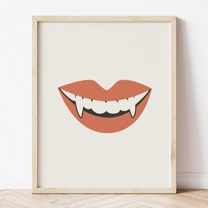 Vampire Lips Print, Halloween Wall Art, Dracula Print, Vampire Lips Print, Pink Halloween Decor, Cute Halloween Print, Vampire Print