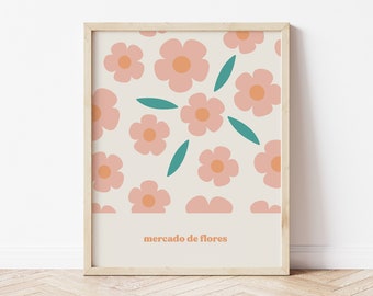 Flower Market Print, Retro Flower Print, Aesthetic Room Decor, Pastel Room Decor,  Blush Pink Wall Art, Flower Market Poster, 60s Decor