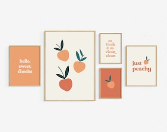 Peach prints, Peach bathroom decor, bathroom prints, Peach nursery, Just peachy, Peachy clean, Sweet cheeks print, peach wall art