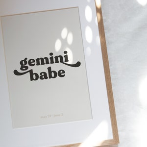 Gemini Poster, Babe Print, Zodiac printable art, Gemini Print, Star Sign Print, Astrology Decor, Gemini gifts, Astrology wall art image 2