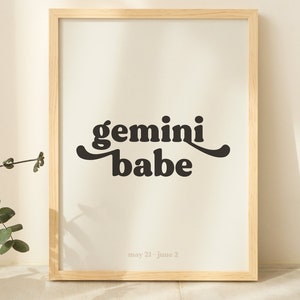Gemini Poster, Babe Print, Zodiac printable art, Gemini Print, Star Sign Print, Astrology Decor, Gemini gifts, Astrology wall art image 6