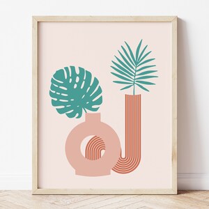 Monstera Leaf Print, Monstera Print, Pastel Room Decor, Jarrón De la pared del arte, Cartel de la planta de interior, Blush Pink Wall Art, Jarrón estético, Helecho Print