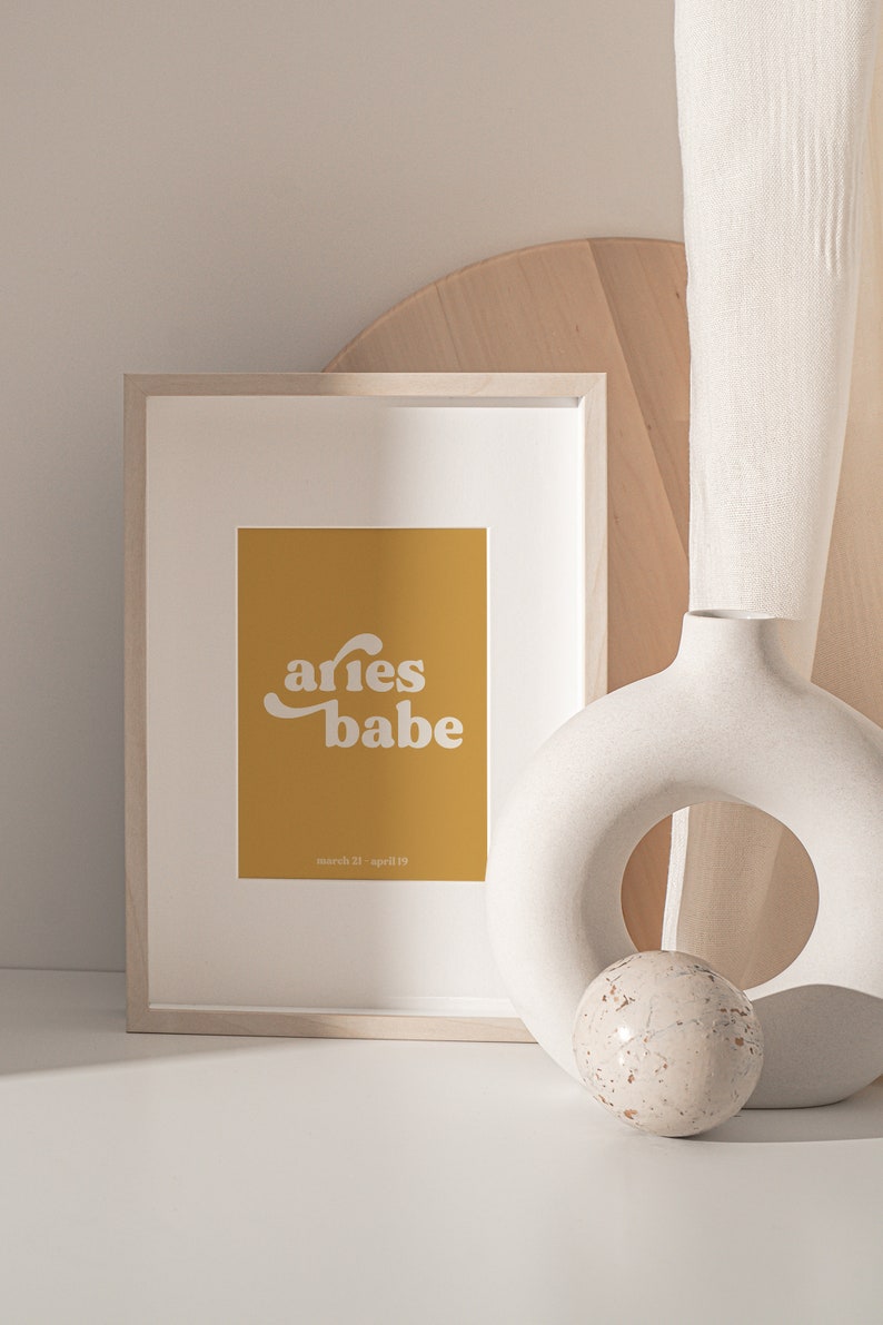 Aries Print, Astrology Art, Yellow Wall Art, Zodiac Sign Poster, Star Sign Print, Babe Poster, Printable Art, Aries Gifts, Dorm Decor image 4