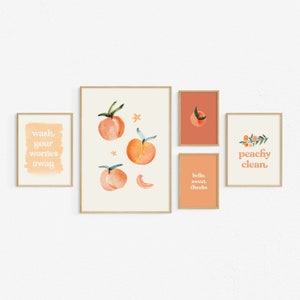 Peach prints, Peach bathroom decor, bathroom prints, watercolor peach, Just peachy, Peachy clean, Sweet cheeks print, peach wall art