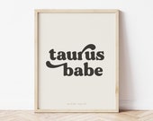 Taurus Poster, Taurus Babe, Babe Poster, Taurus Zodiac Print, Retro Prints, Bold Typography Print, Zodiac Poster Taurus, Birthday Printable