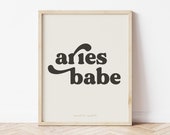 Aries Poster, Babe Print, Aries Zodiac Sign, 70s Wall Art, Aries Wall Art, Aries Decor, Retro Art Print, Zodiac Printable Art, Vintage Aries