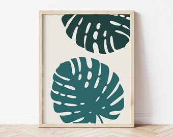 Foglia di Monstera, Arte murale Monstera, Arte murale verde, Arte murale tropicale, Stampa artistica astratta, Arte murale neutra, Arredamento boho, Download immediato