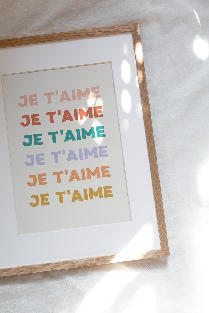 Je T'aime Print, I Love You Wall Art, Pastel Wall Art, Retro 70s Poster ...