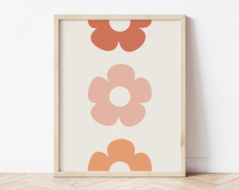 Flower Power Poster, Retro Blumendruck, Abstrakte Blumenkunst, Blush Pink Wandkunst, Terrakotta Wandkunst, Ästhetisches Raumdekor, druckbare Kunst