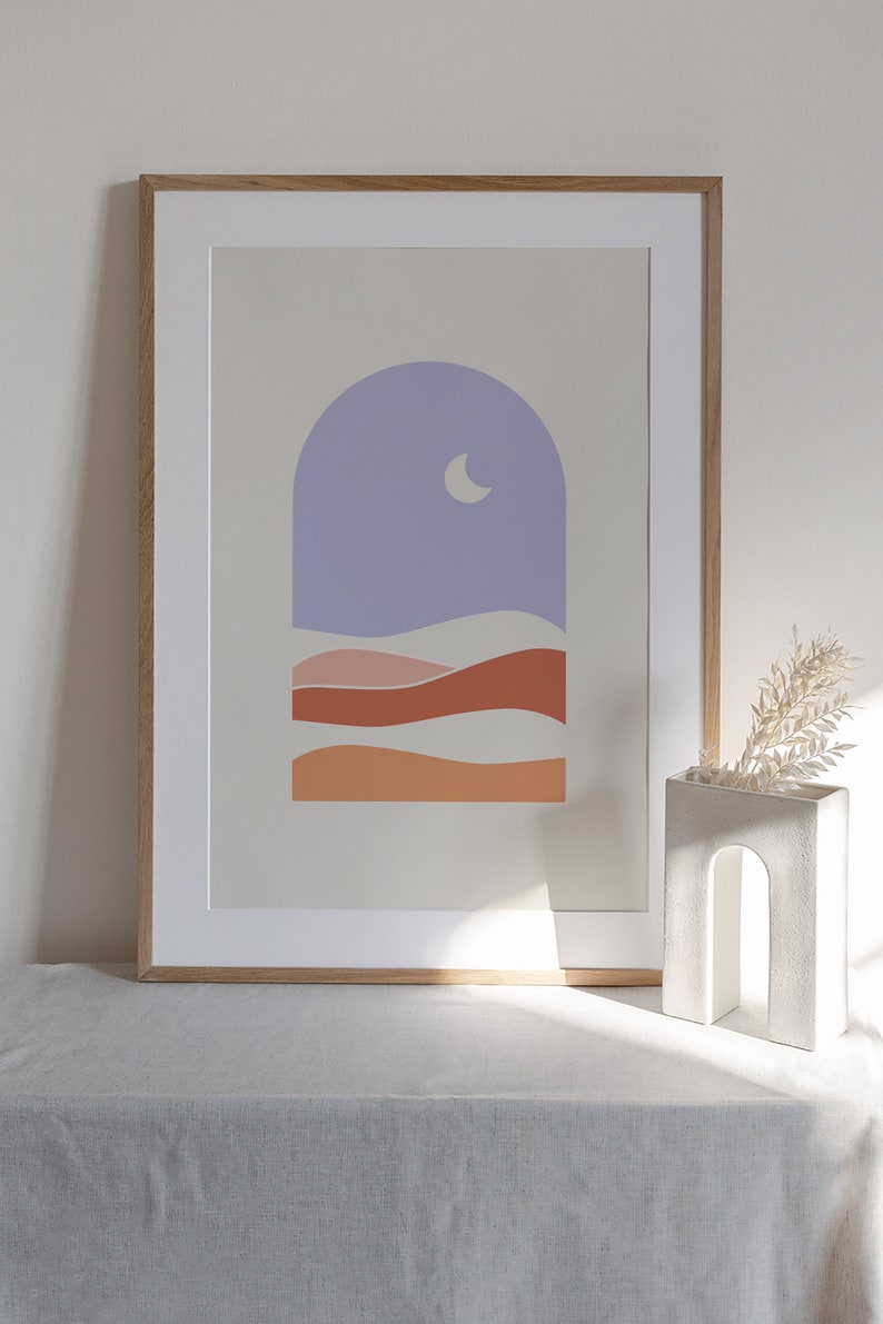 Abstract Landscape, Moon Nursery Print, Desert Moon, Terracotta Print, Pastel Wall Art, Boho Decor, Modern Art Print, Aesthetic Room Decor image 2