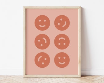 Smiley Face Print, Kids Room Decor, Terracotta Wall Art, Blush Pink Wall Art, Teen Girl Room Decor, Bedroom Wall Decor, Instant Download