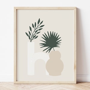Boho Vase Printable, Houseplant Print, Minimalist Plant Art, Neutral Wall Art, Potted Plant Print, Earth Tone Wall Art, Beige Wall Art