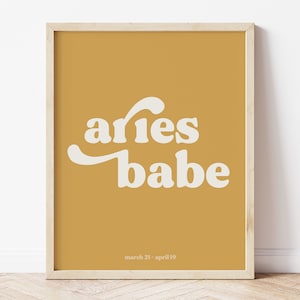 Aries Print, Astrology Art, Yellow Wall Art, Zodiac Sign Poster, Star Sign Print, Babe Poster, Printable Art, Aries Gifts, Dorm Decor image 1