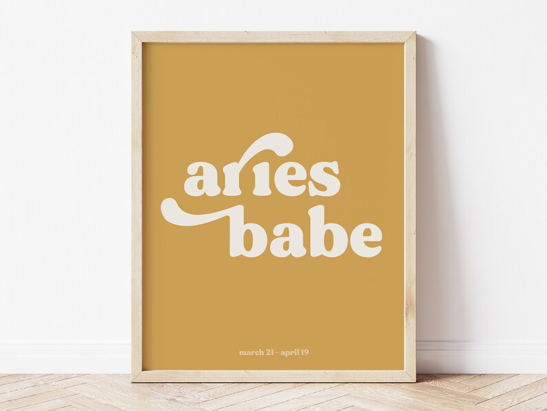 Aries Print, Astrology Art, Yellow Wall Art, Zodiac Sign Poster, Star Sign Print, Babe Poster, Printable Art, Aries Gifts, Dorm Decor image 1