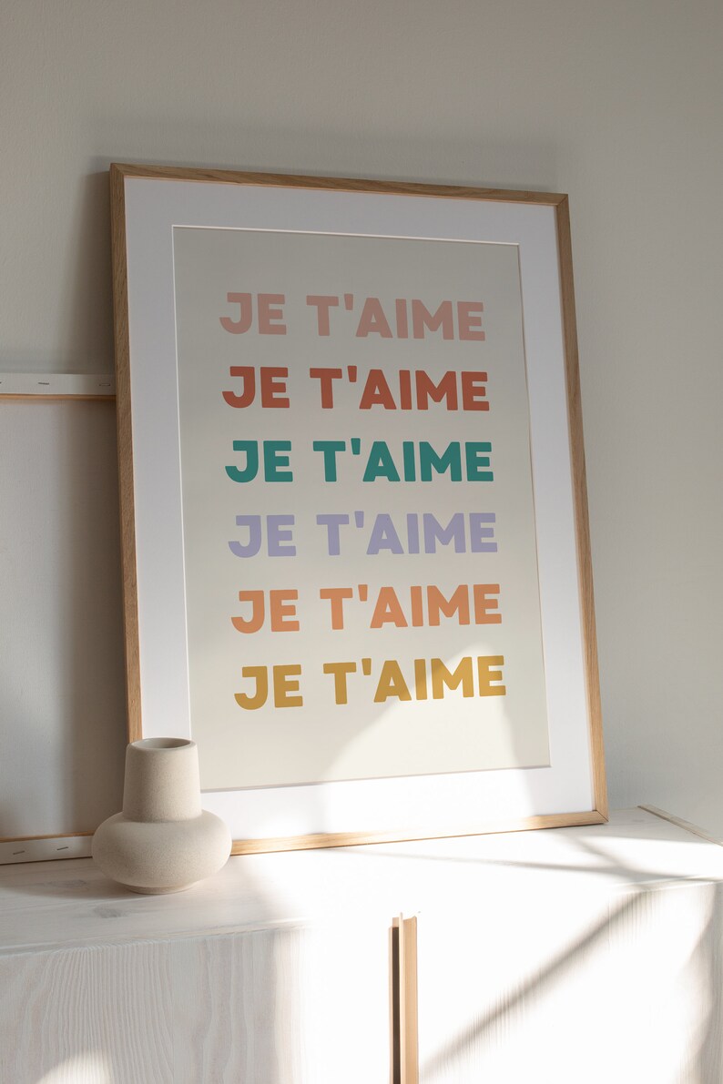 Je T'aime Print, I Love You Wall Art, Pastel Wall Art, Retro 70s Poster ...