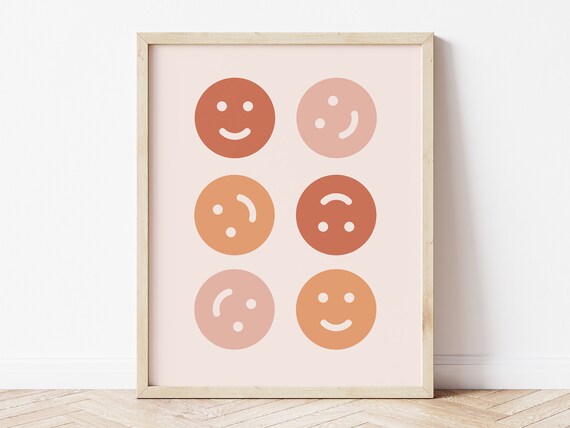 Printable Smiley Face Art, Downloadable abstract artwork, Printable Boho Art, Modern Prints, Nursery Printable, Instant Download, Emoji