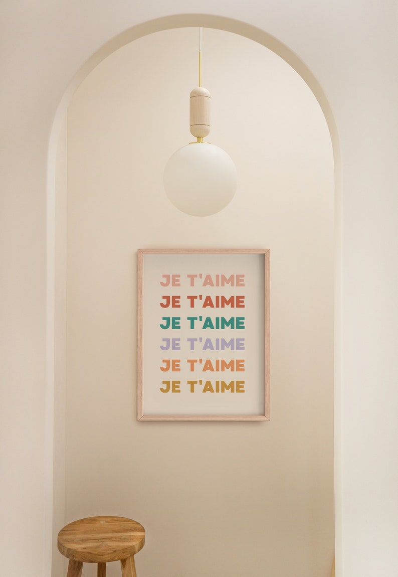 Je T'aime Print, I Love You Wall Art, Pastel Wall Art, Retro 70s Poster ...