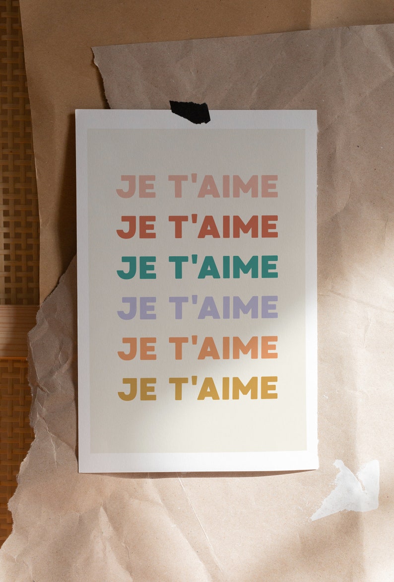 Je T'aime Print, I Love You Wall Art, Pastel Wall Art, Retro 70s Poster ...