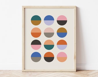 Polka Dot Print, Dots Art, Colorful Circle Prints, Colorful Wall Art, Happy Wall Art, Abstract Circle Art, Bauhaus Print, Playroom Decor