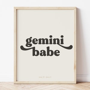 Gemini Poster, Babe Print, Zodiac printable art, Gemini Print, Star Sign Print, Astrology Decor, Gemini gifts, Astrology wall art image 1
