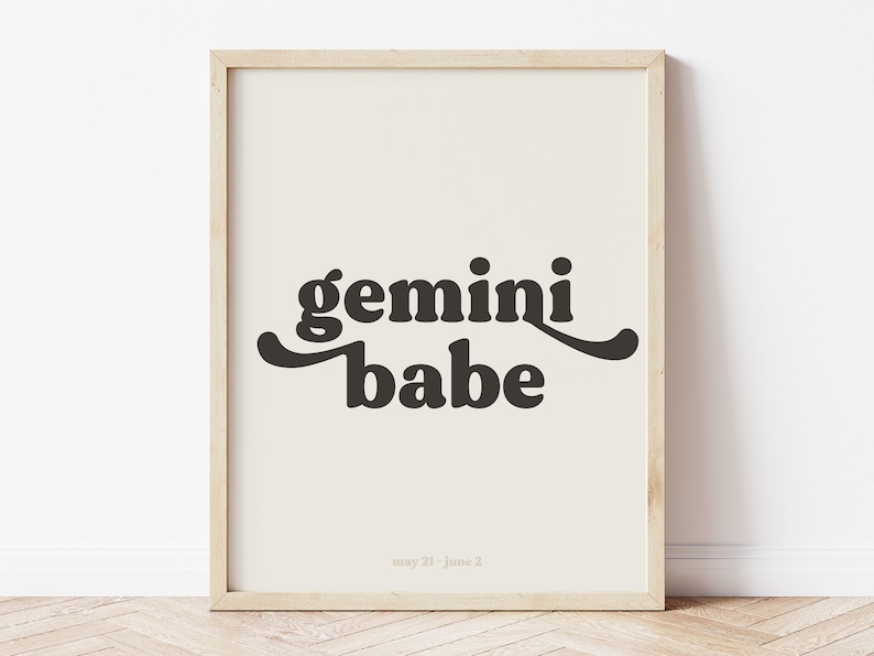 Gemini Poster, Babe Print, Zodiac printable art, Gemini Print, Star Sign Print, Astrology Decor, Gemini gifts, Astrology wall art image 1