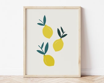 Lemon Art, Lemon Kitchen Decor, Citrus Wall Art, Fruit Market Print, Fruit Poster, Kitchen Prints, Aesthetic Room Decor, Digital Download