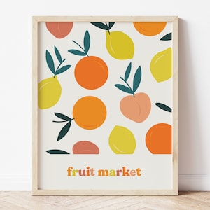 Fruit Market Print, Oranges Art Print, Lemon Art, Citrus Wall Art, Peach Print, Clementine Print, Kitchen Prints, Fruit Prints for Wall
