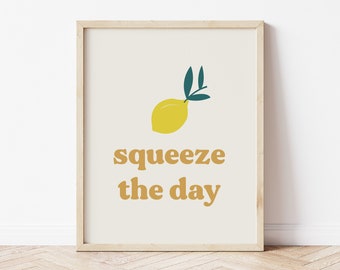 Squeeze the Day Print, Lemon Art, Lemon Kitchen Decor, Citrus Wall Art, Fruit Market Print, Fruit Poster, Kitchen Prints, Digital Download