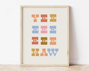 yeehaw print, Western aesthetic prints, minimalist western art, Cowboy art, Cowgirl Art, retro western print, vintage cowboy print
