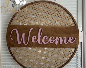Rattan Welcome Door Hanger Laser Files SVG Glowforge cut Files door hanger laser cut files l welcome sign Rattan Pattern dxf lightburn file