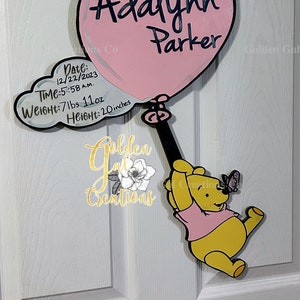 Schattige Poeh Bear ballon baby shower, baby aankondiging, baby ziekenhuis deur hanger bestand, SVG gesneden bestand Cricut, silhouet, laser machines, CNC's
