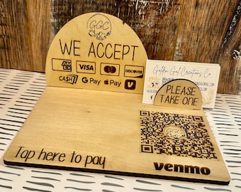 支払いサインディスプレイスタンド QR コード Venmo Square または Shopify リーダーと支払いサイン - レーザーカット - SVG - デジタルファイル - LightBurn ファイルを含む