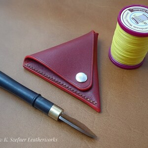 elegant, red, leather, handmade coin pocket.