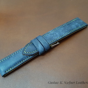 handmade, navy blue- yellow watch strap. size 22/20