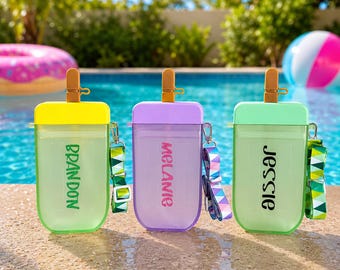 Popsicle Water Bottle Personalized Kids Canteen Custom Name Toddler School Supplies Children Summer Camp Gear Straw Novelty Shaped Gift