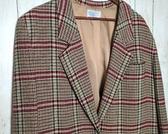 Blazer vintage de lana a cuadros Pendleton USA Preppy Academia para mujer XL Rojo Beige Negro